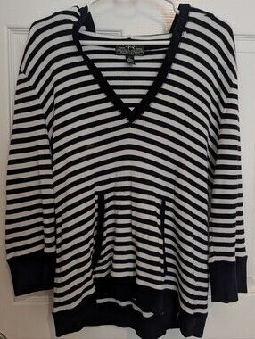 Lauren Ralph Lauren Black & White Striped V-Neck Pullover